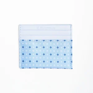 Light Blue Leather And Silk Credit Card Holder - 5 Compartments>E.Marinella Flash Sale
