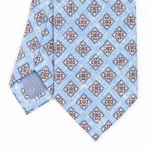 Light Blue Sartorial Cotton And Silk Tie - Large Flower Pattern>E.Marinella Online