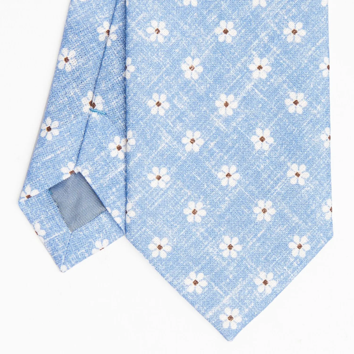 Light Blue Sartorial Cotton And Silk Tie Large Flower Pattern>E.Marinella Shop