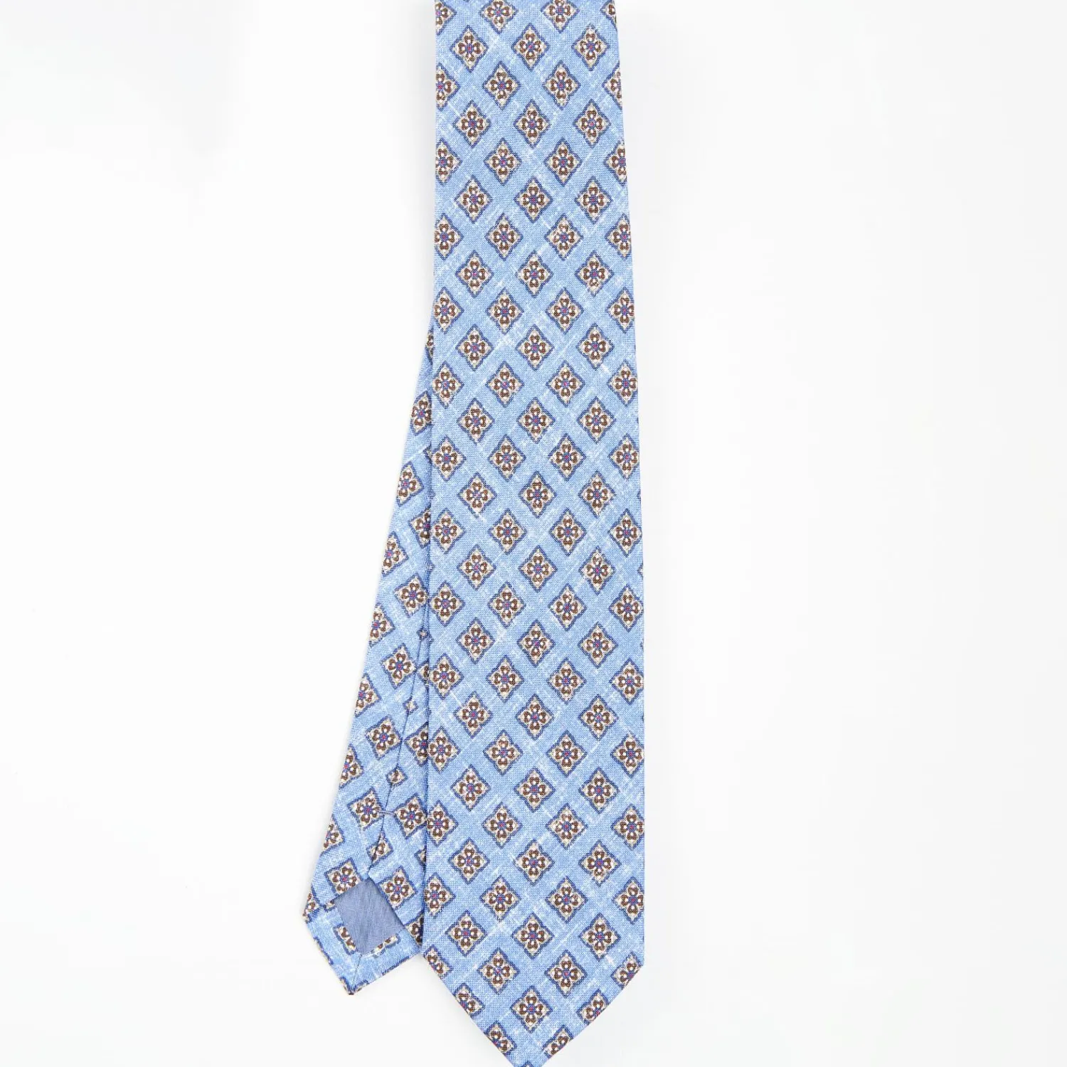 Light Blue Sartorial Cotton And Silk Tie - Large Flower Pattern>E.Marinella Online