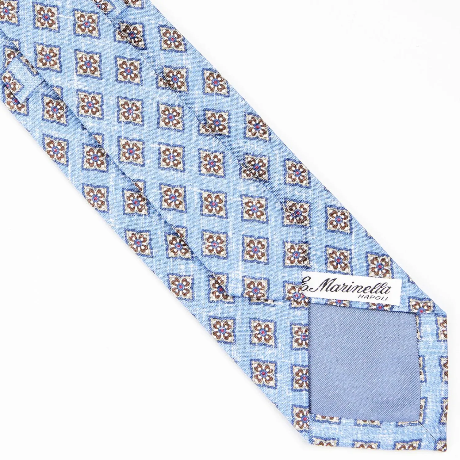 Light Blue Sartorial Cotton And Silk Tie - Large Flower Pattern>E.Marinella Online