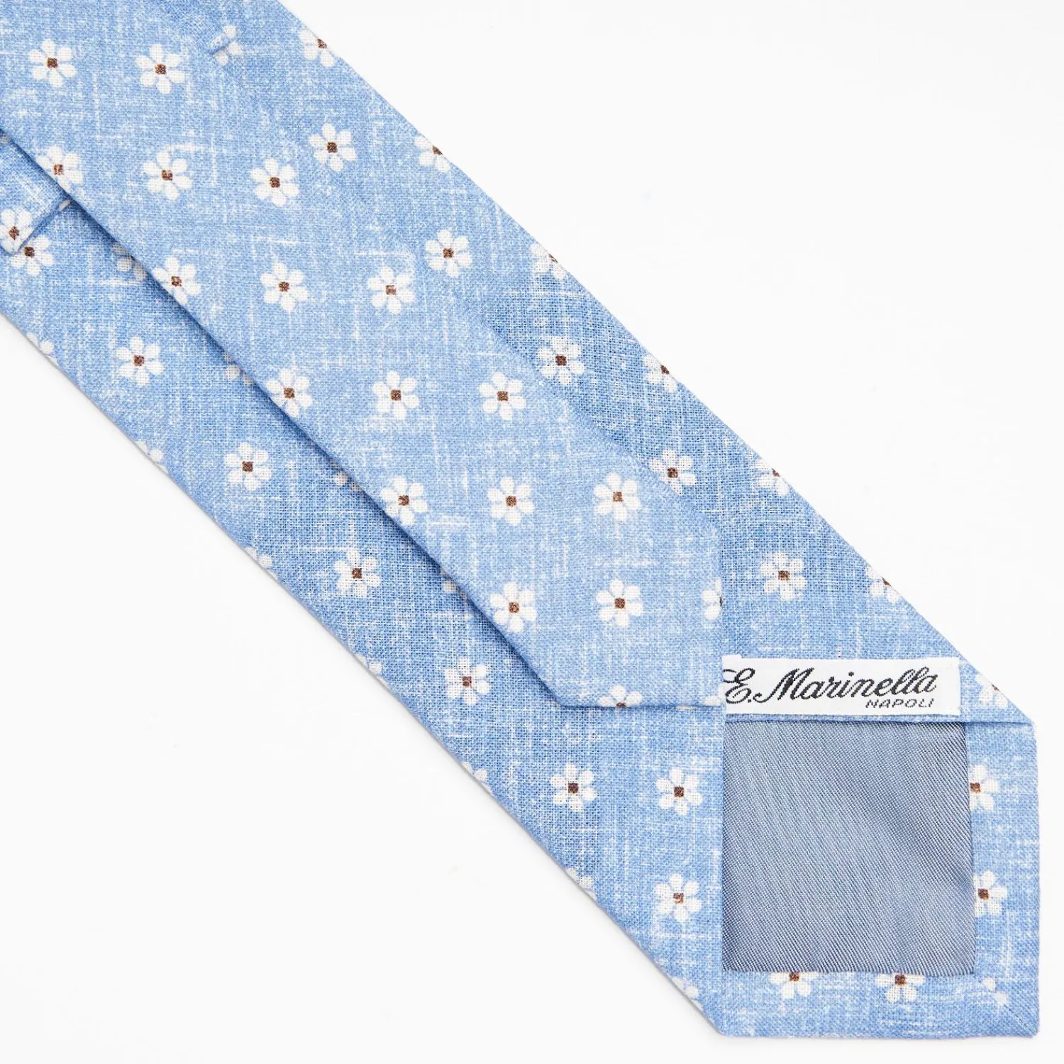 Light Blue Sartorial Cotton And Silk Tie Large Flower Pattern>E.Marinella Shop