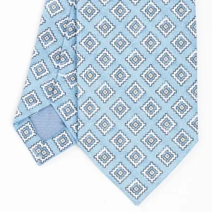 Light Blue Sartorial Linen Tie - Large Geometric Pattern>E.Marinella Cheap