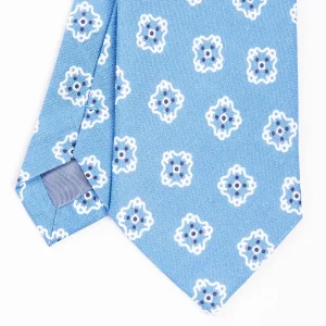 Light Blue Sartorial Linen Tie - Large Flower Pattern>E.Marinella Sale
