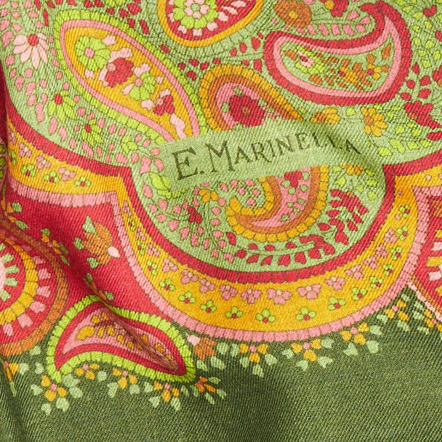 Light Green Wool Stole With Floral And Paisley Patterns>E.Marinella Online