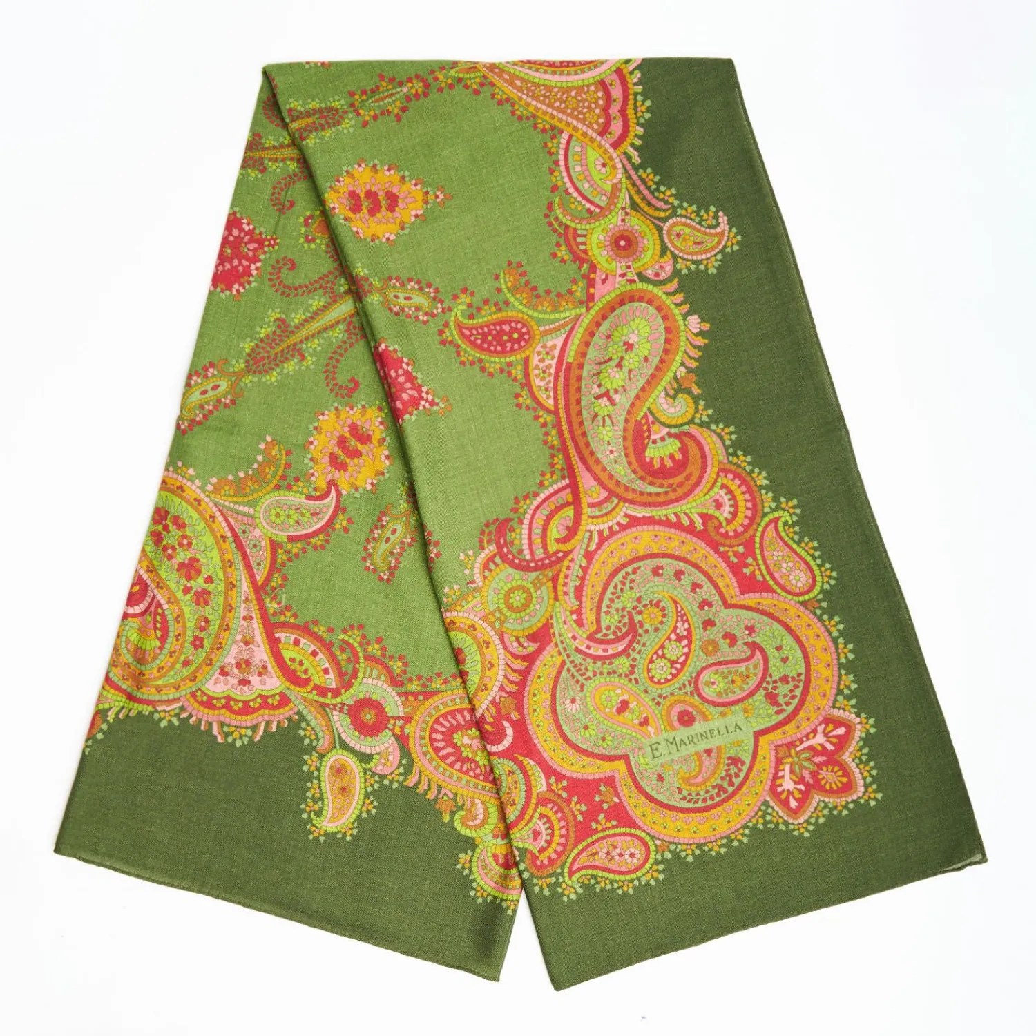 Light Green Wool Stole With Floral And Paisley Patterns>E.Marinella Online