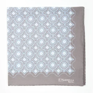 Light Grey Hand-Printed Silk Pocket Square Large Flower Pattern>E.Marinella Store