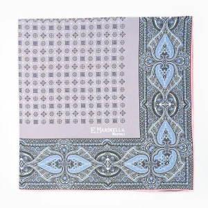 Light Grey Hand-Printed Silk Pocket Square - Small Flower Pattern>E.Marinella Shop