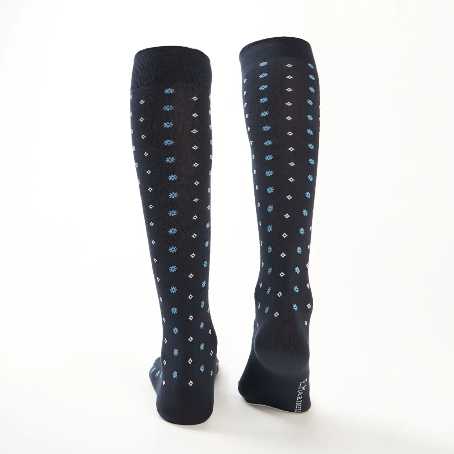 Long Blue Cotton Socks - Small Flower Pattern>E.Marinella Flash Sale