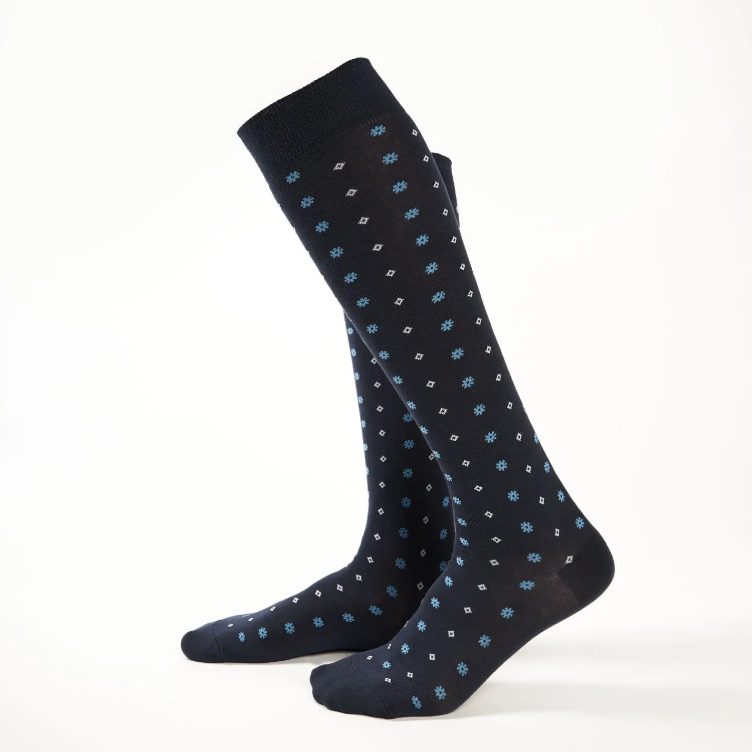 Long Blue Cotton Socks - Small Flower Pattern>E.Marinella Flash Sale
