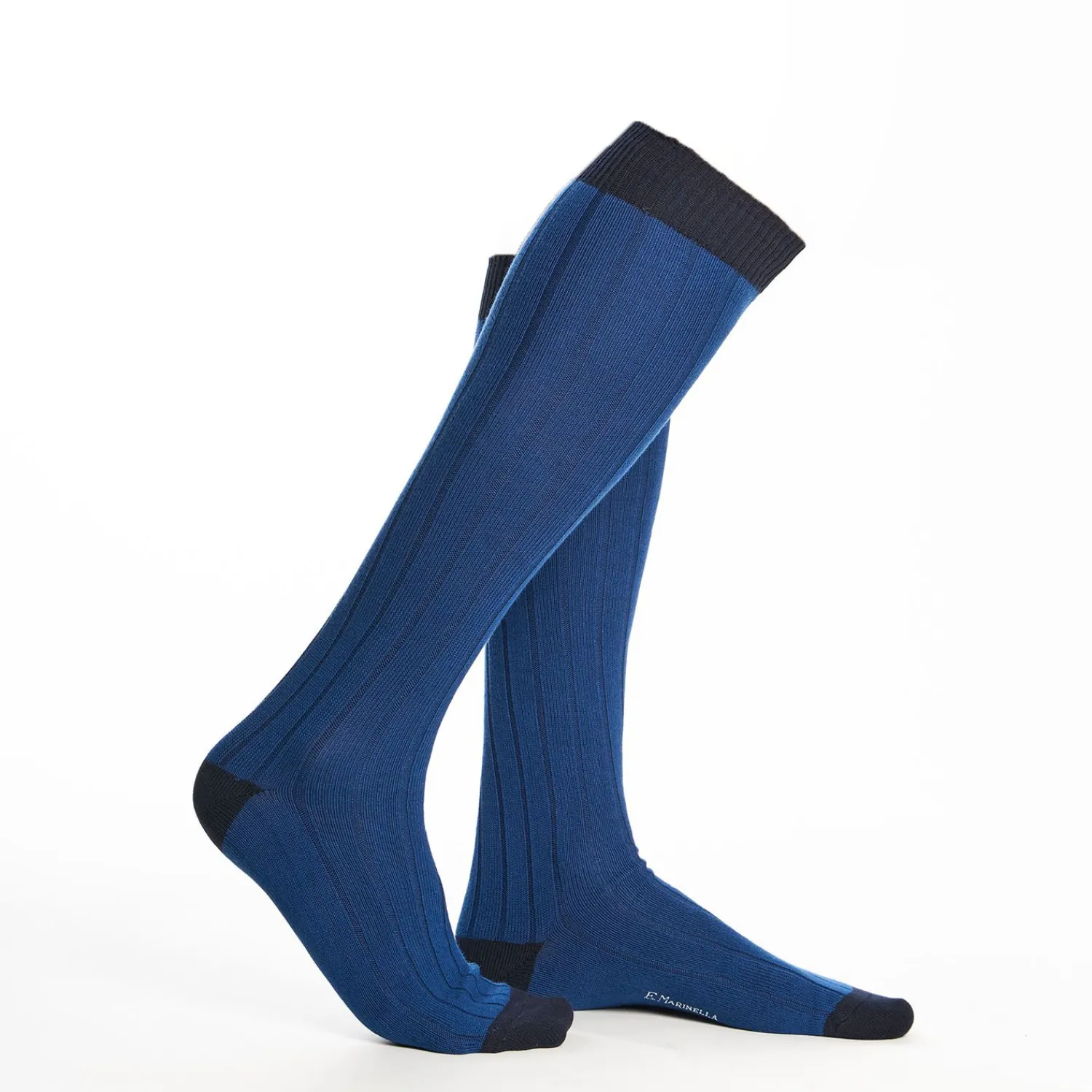Long Bluette And Blue Bicolor Cotton Socks - Solid Color>E.Marinella Clearance