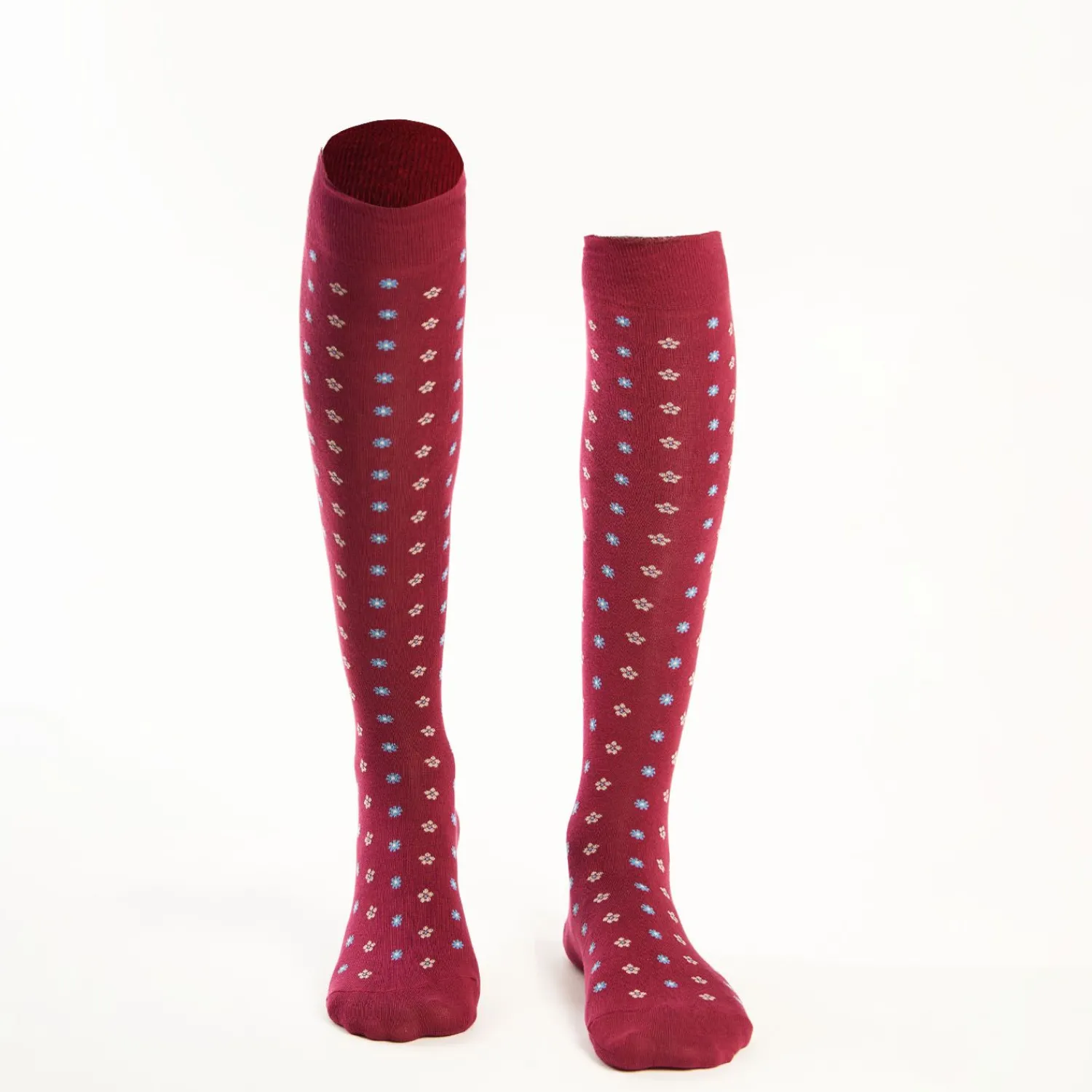 Long Burgundy Cotton Socks - Small Flower Pattern>E.Marinella Fashion
