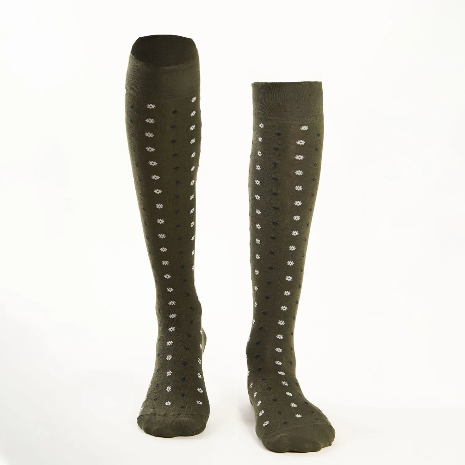 Long Dark Green Cotton Socks - Small Flower Pattern>E.Marinella Discount