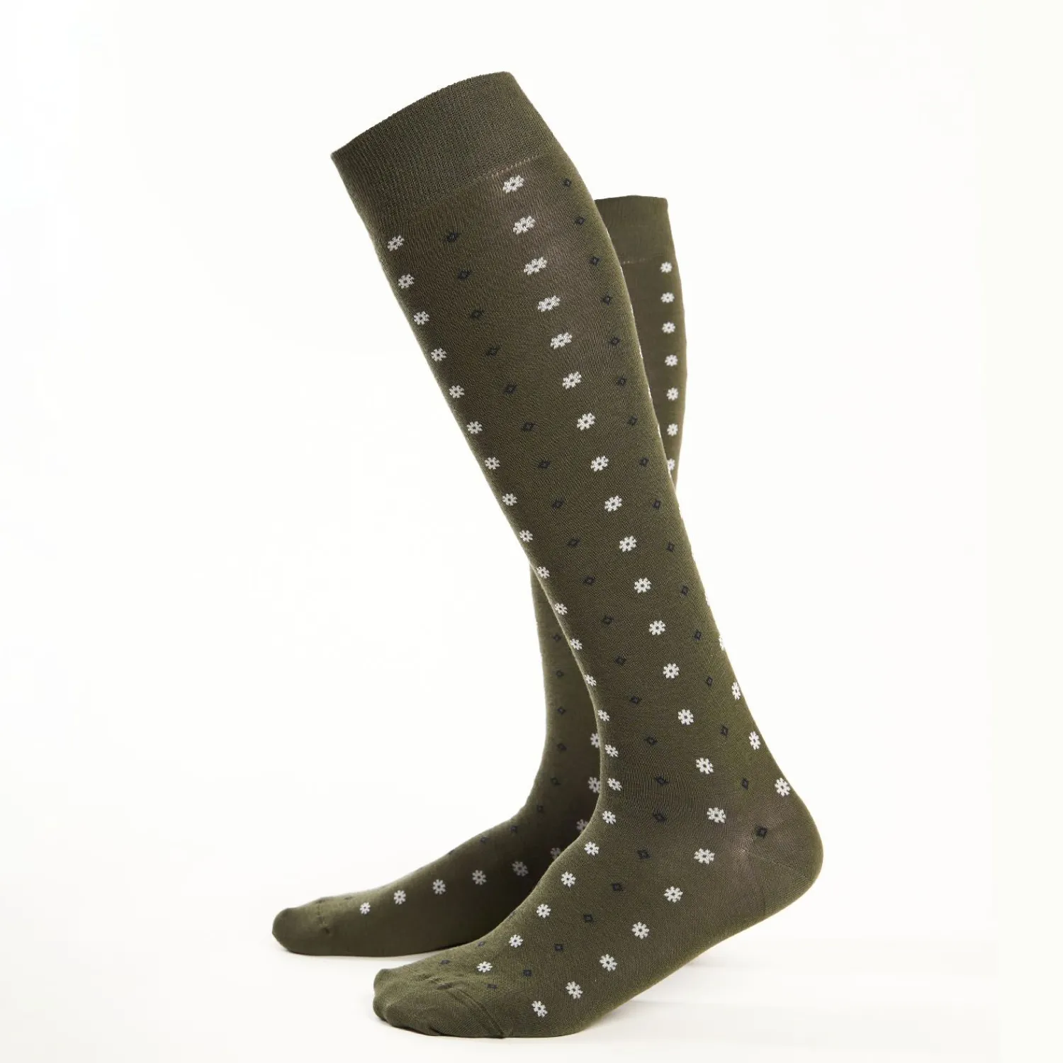 Long Dark Green Cotton Socks - Small Flower Pattern>E.Marinella Discount