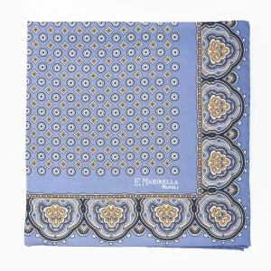 Mid Blue Hand-Printed Silk Pocket Square Small Flower Pattern>E.Marinella Clearance