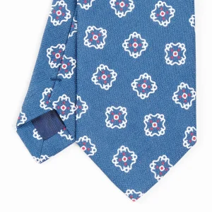 Mid Blue Sartorial Linen Tie - Large Flower Pattern>E.Marinella Best Sale