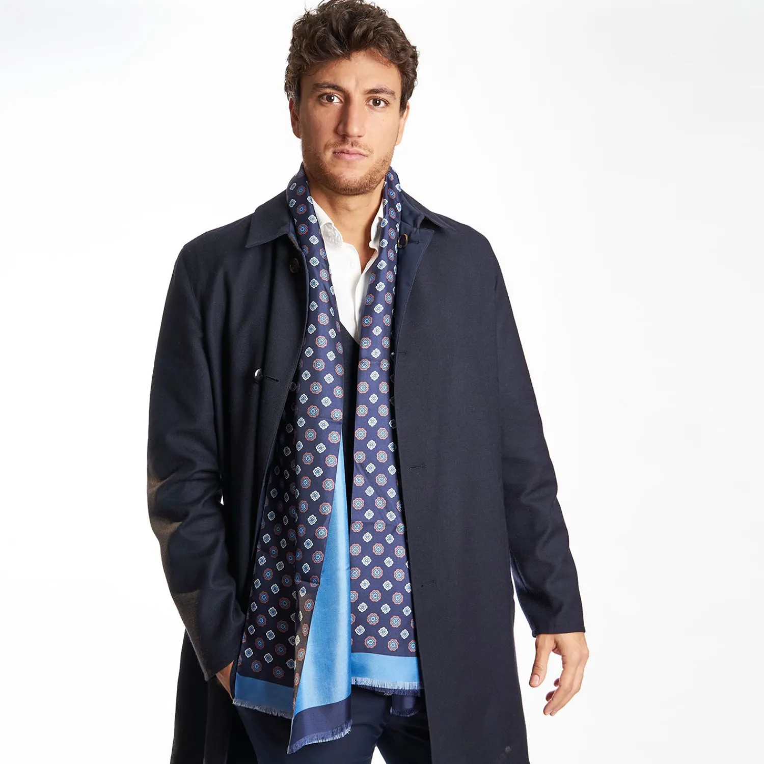 Midnight And Light Blue Double Silk Scarf>E.Marinella Hot