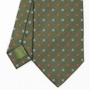 Olive Green Sartorial Jacquard Silk Tie - Small Flower Designs>E.Marinella Cheap