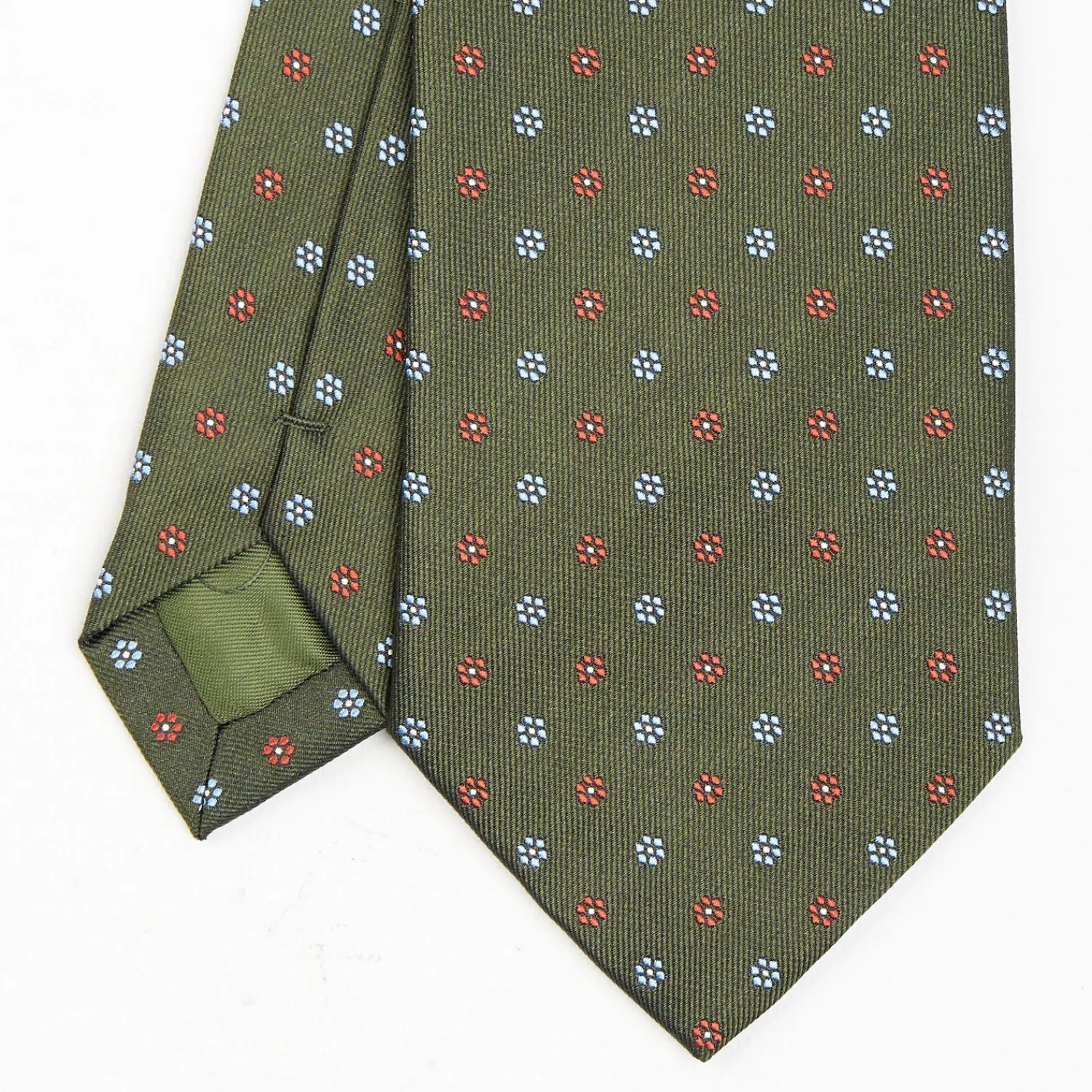 Olive Green Sartorial Jacquard Silk Tie - Small Flower Designs>E.Marinella Cheap