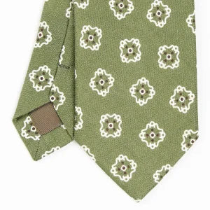 Olive Green Sartorial Linen Tie - Large Flower Pattern>E.Marinella Flash Sale