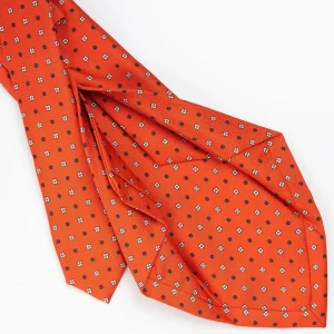 Orange 5 Fold Sartorial Silk Tie - Small Flower Pattern>E.Marinella Best