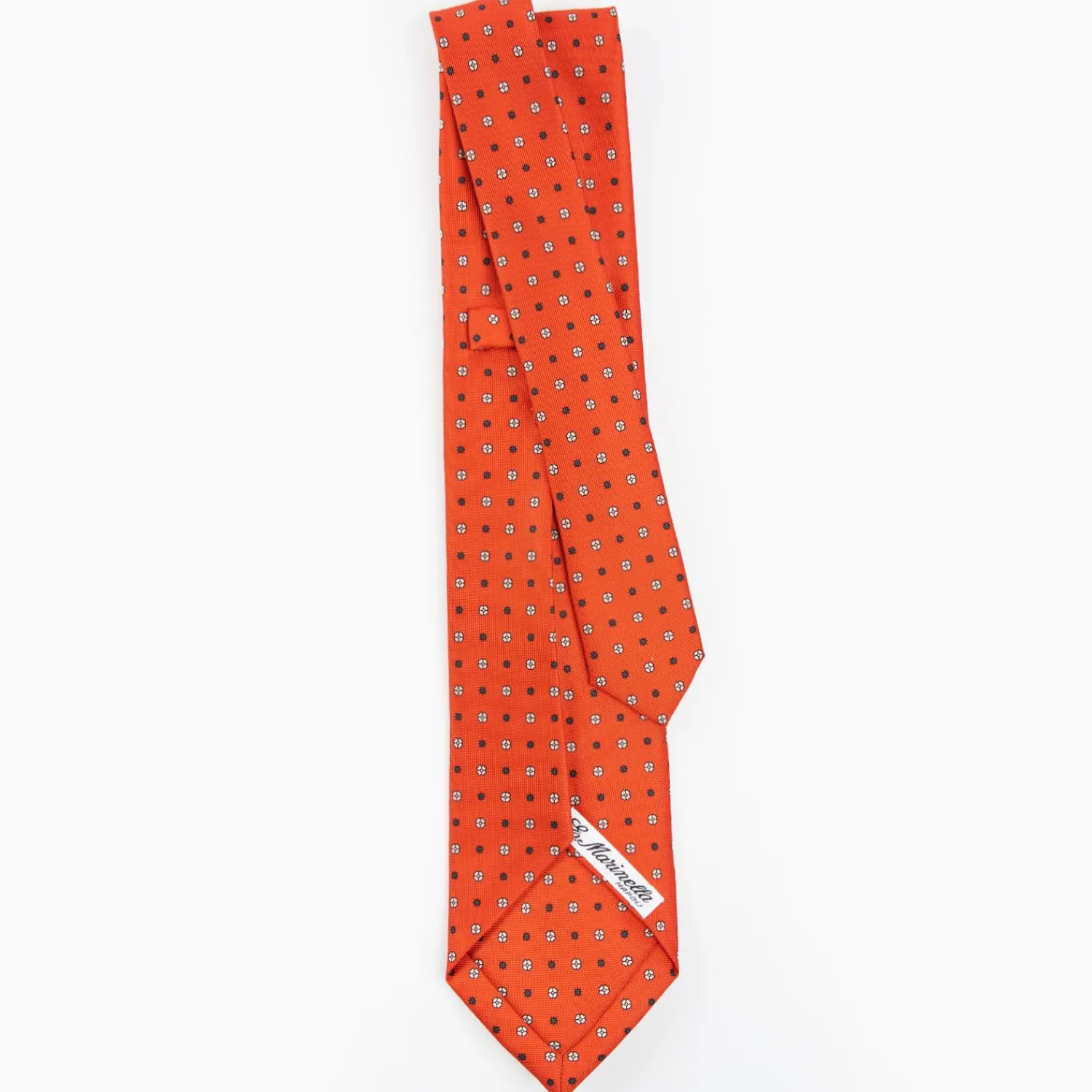 Orange 9 Fold Sartorial Silk Tie Small Flower Pattern>E.Marinella Hot