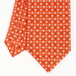 Orange Extra Long Sartorial Silk Tie - Small Flower Pattern>E.Marinella Hot
