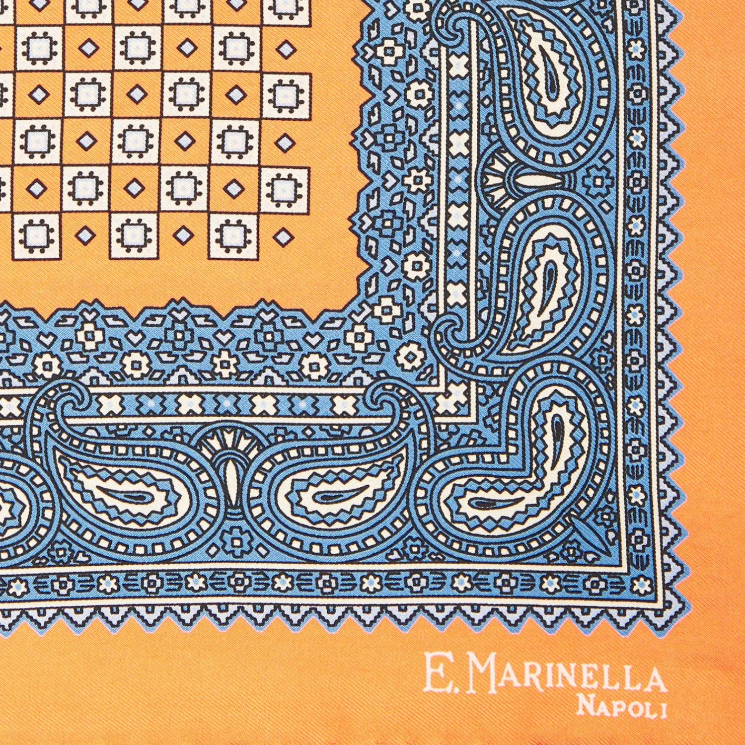 Orange Hand-Printed Silk Pocket Square Large Flower Pattern>E.Marinella Best Sale