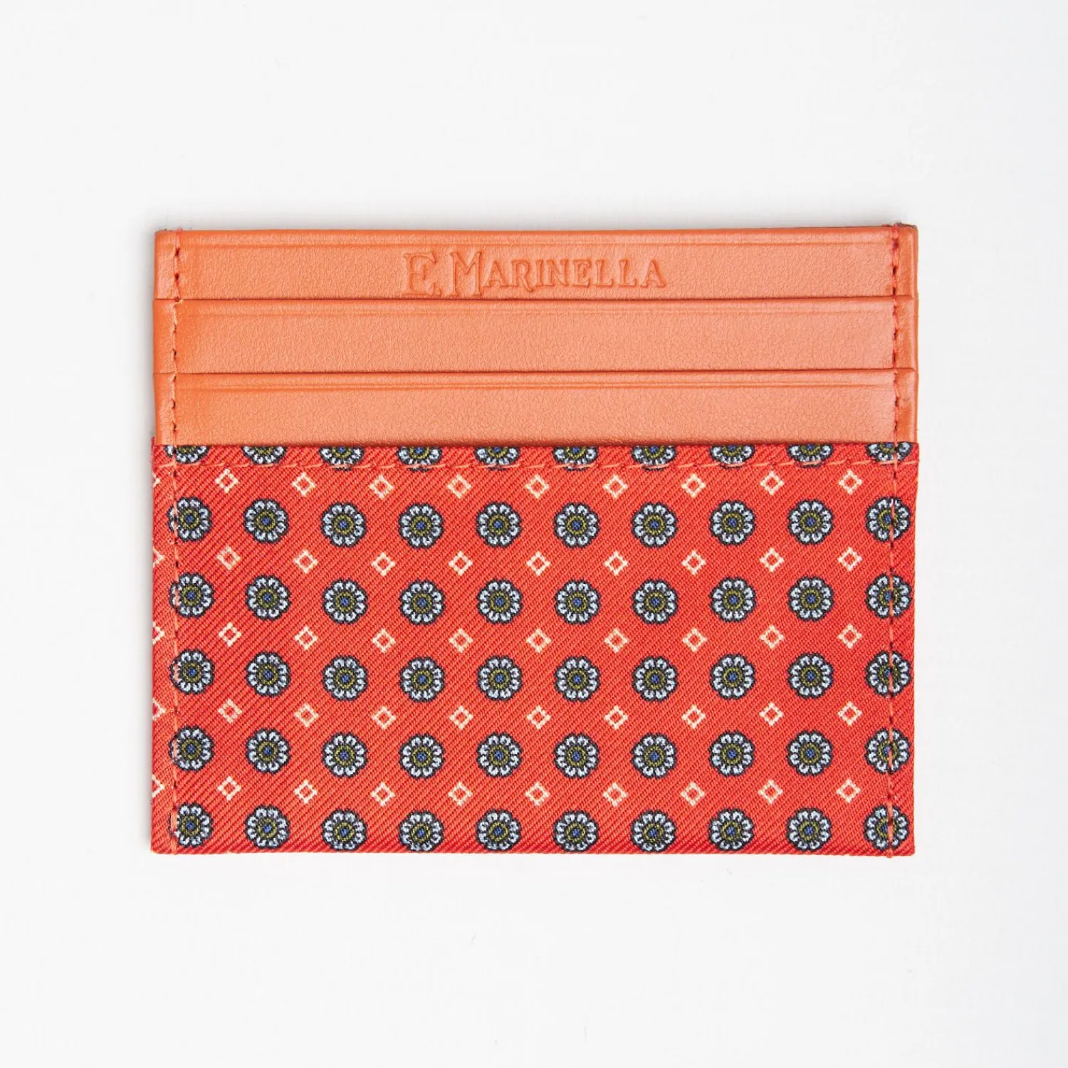 Orange Leather And Silk Credit Card Holder - 5 Compartments>E.Marinella Hot