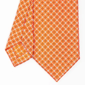 Orange Sartorial 7 Cm Silk Tie - Small Flower Pattern>E.Marinella Outlet