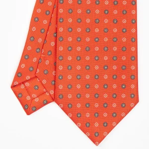 Orange Sartorial Classic Silk Tie - Small Flower Pattern>E.Marinella Store