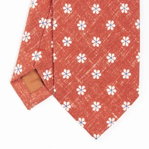 Orange Sartorial Cotton And Silk Tie - Large Flower Pattern>E.Marinella Outlet