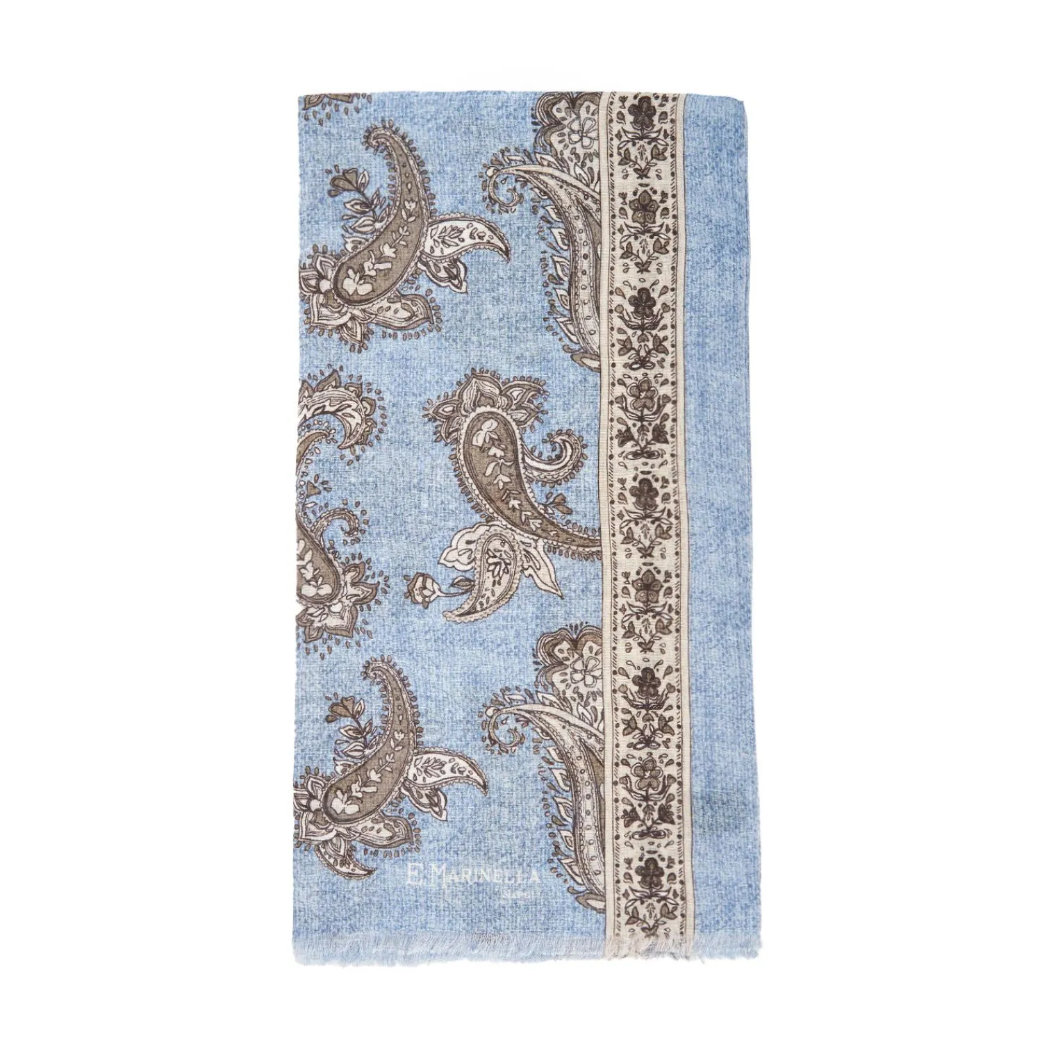 Powder Blue Cotton And Linen Scarf - Paisley Pattern>E.Marinella Sale