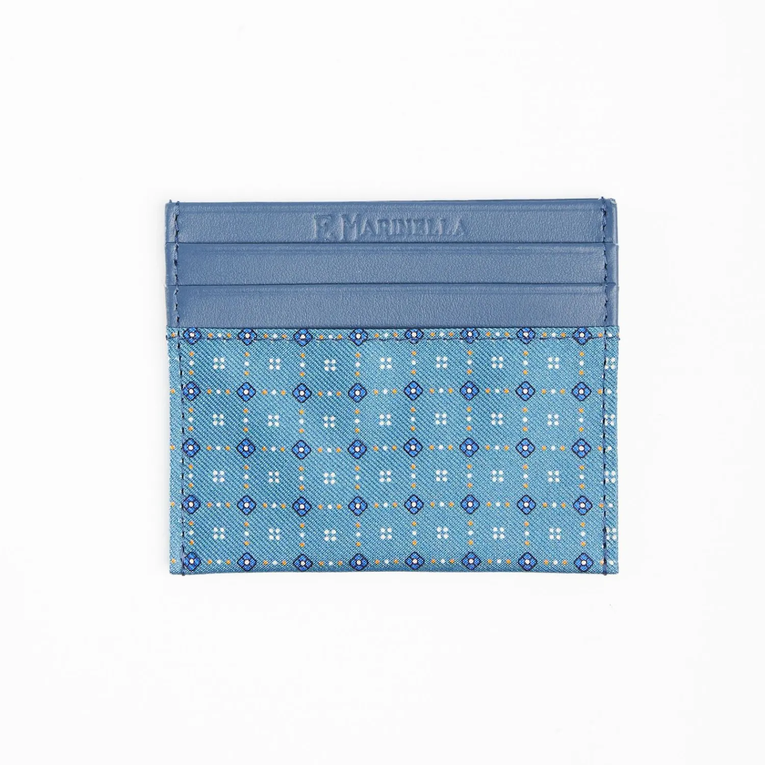 Powder Blue Leather And Silk Credit Card Holder - 5 Compartments>E.Marinella Flash Sale