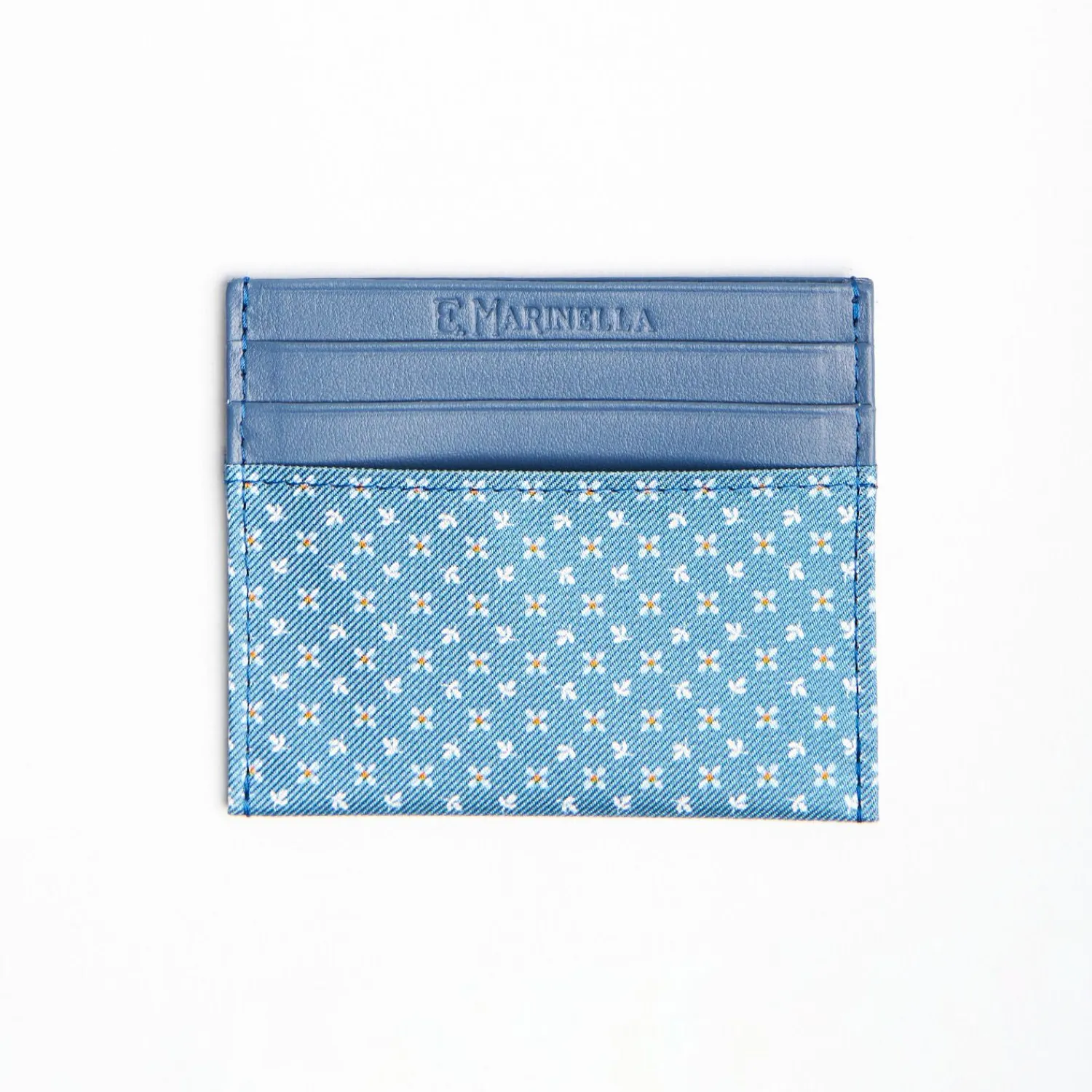 Powder Blue Leather And Silk Credit Card Holder - 5 Compartments>E.Marinella Best Sale