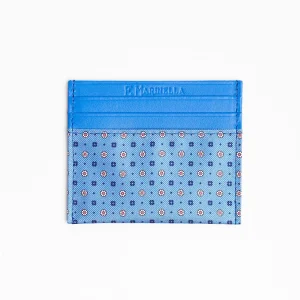 Powder Blue Leather And Silk Credit Card Holder - 5 Compartments>E.Marinella Clearance