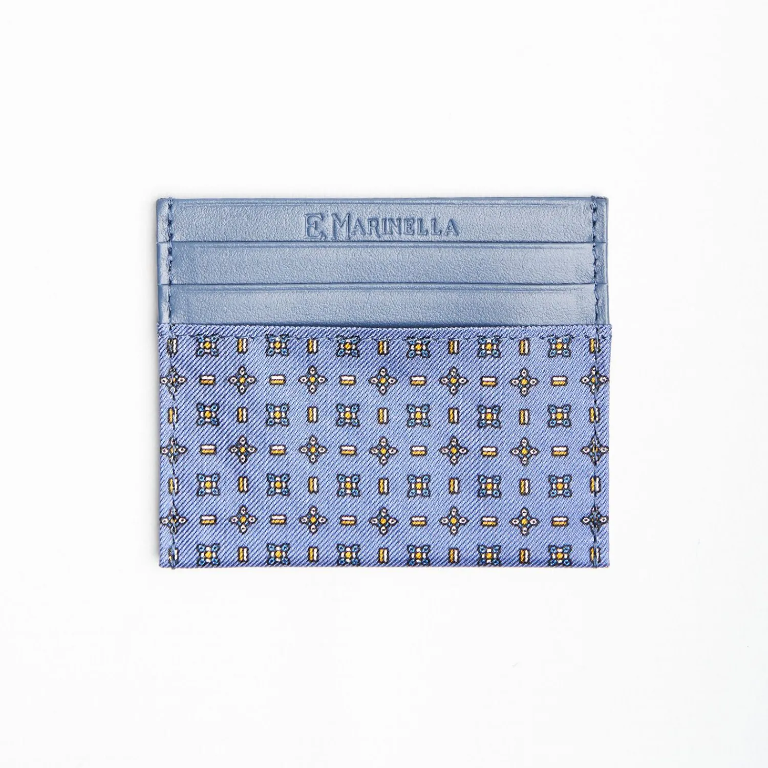 Powder Blue Leather And Silk Credit Card Holder - 5 Compartments>E.Marinella Outlet
