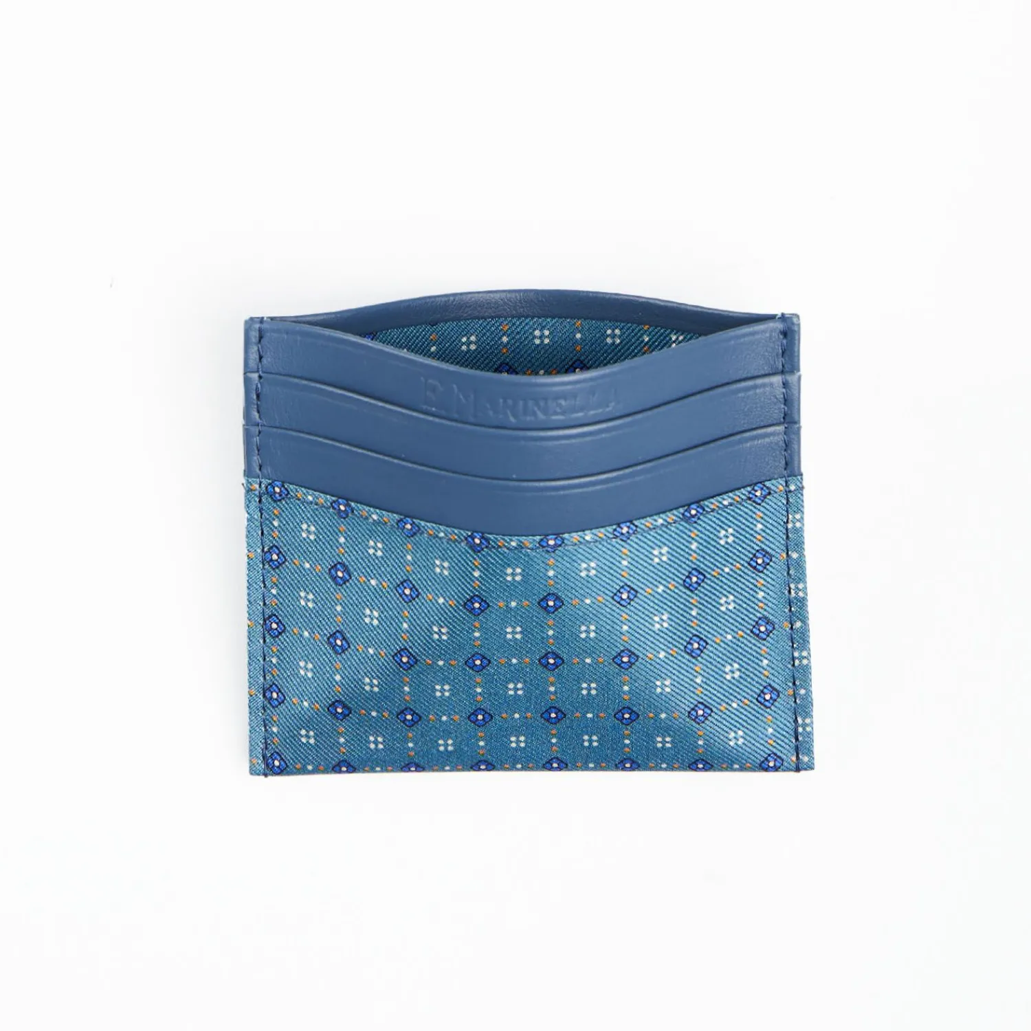 Powder Blue Leather And Silk Credit Card Holder - 5 Compartments>E.Marinella Flash Sale