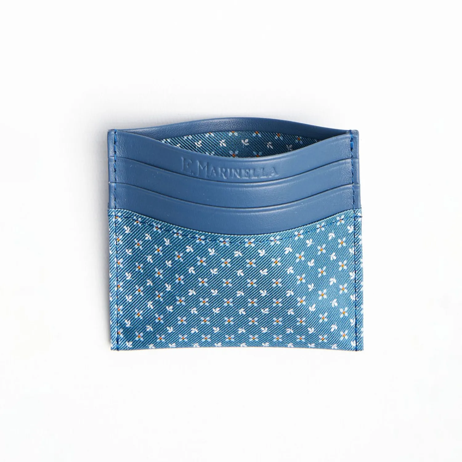 Powder Blue Leather And Silk Credit Card Holder - 5 Compartments>E.Marinella Best Sale