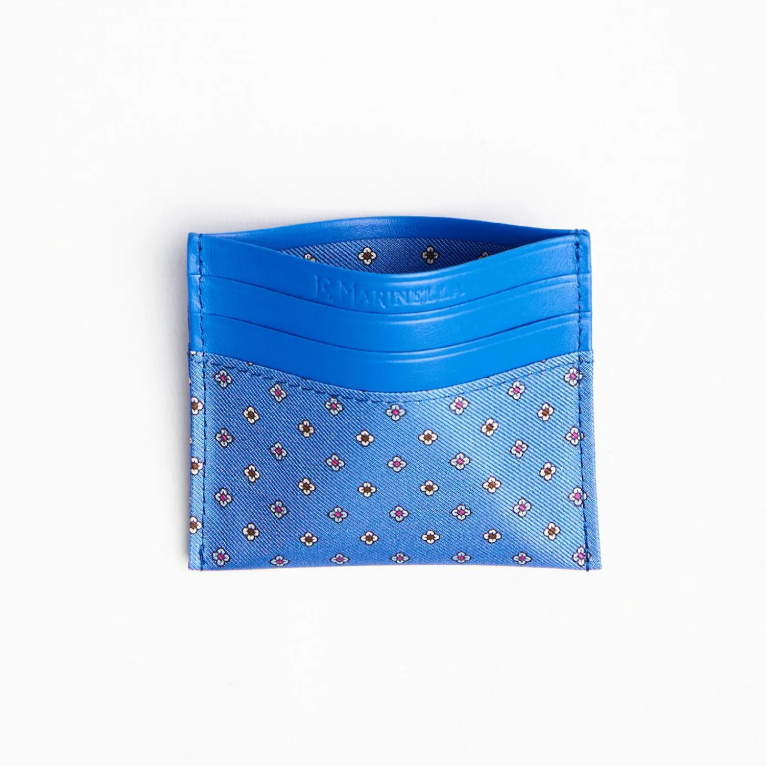 Powder Blue Leather And Silk Credit Card Holder - 5 Compartments>E.Marinella Flash Sale