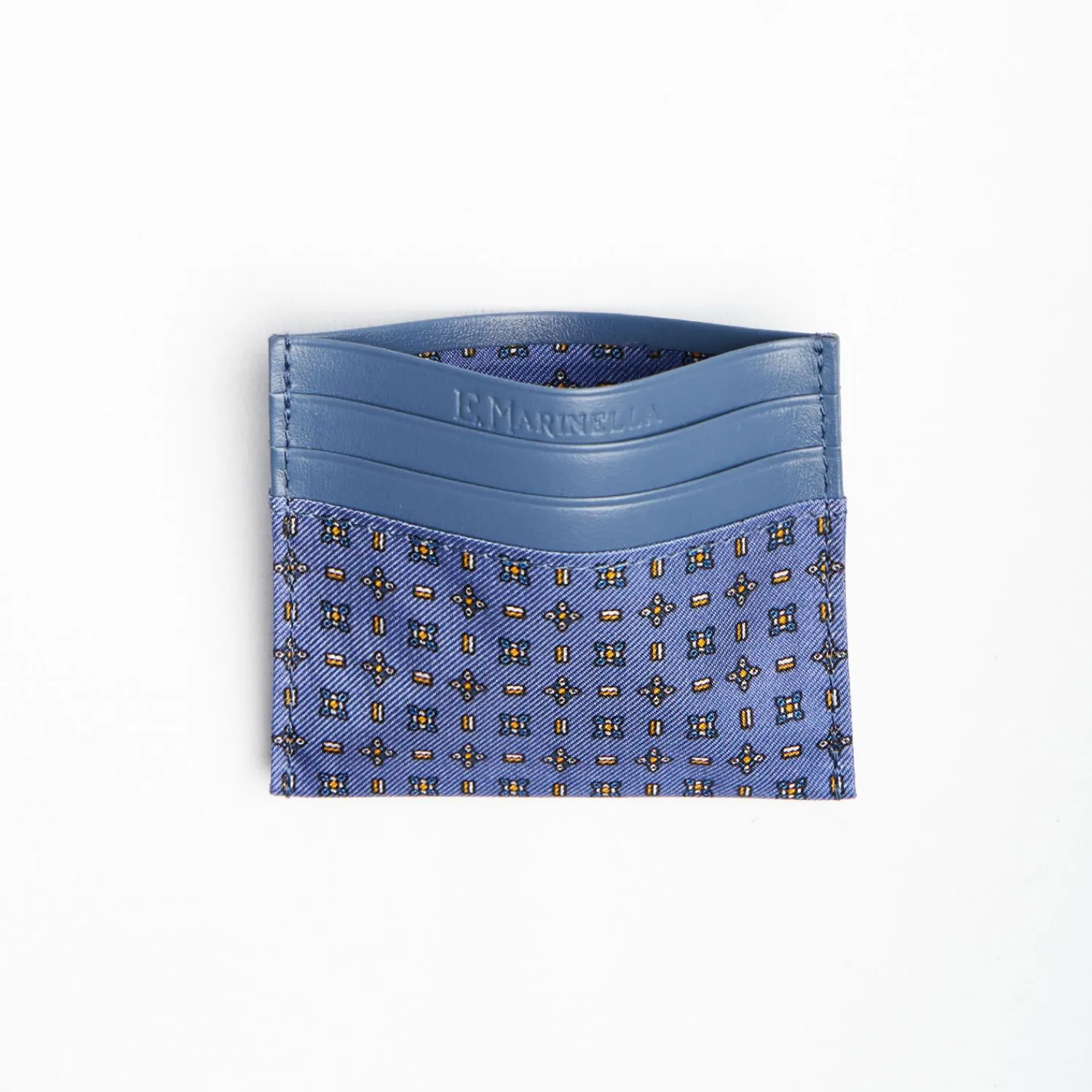 Powder Blue Leather And Silk Credit Card Holder - 5 Compartments>E.Marinella Outlet
