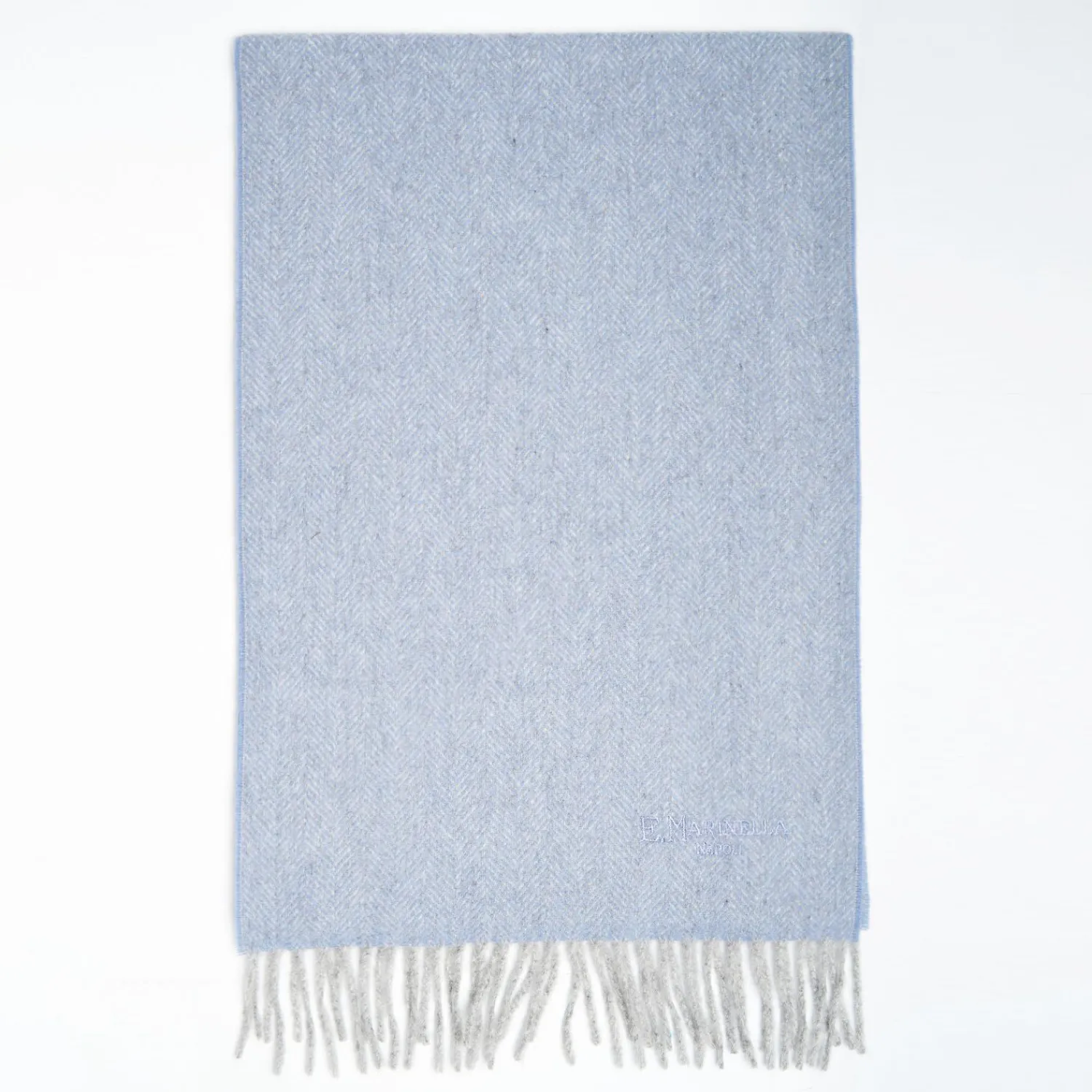 Powder Blue Pure Cashmere Fringed Scarf>E.Marinella Hot