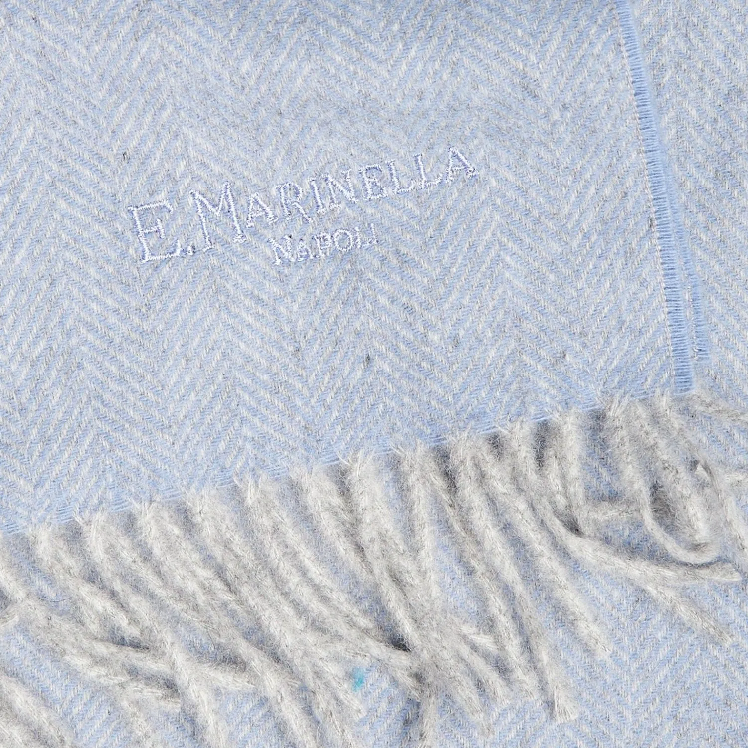 Powder Blue Pure Cashmere Fringed Scarf>E.Marinella Hot
