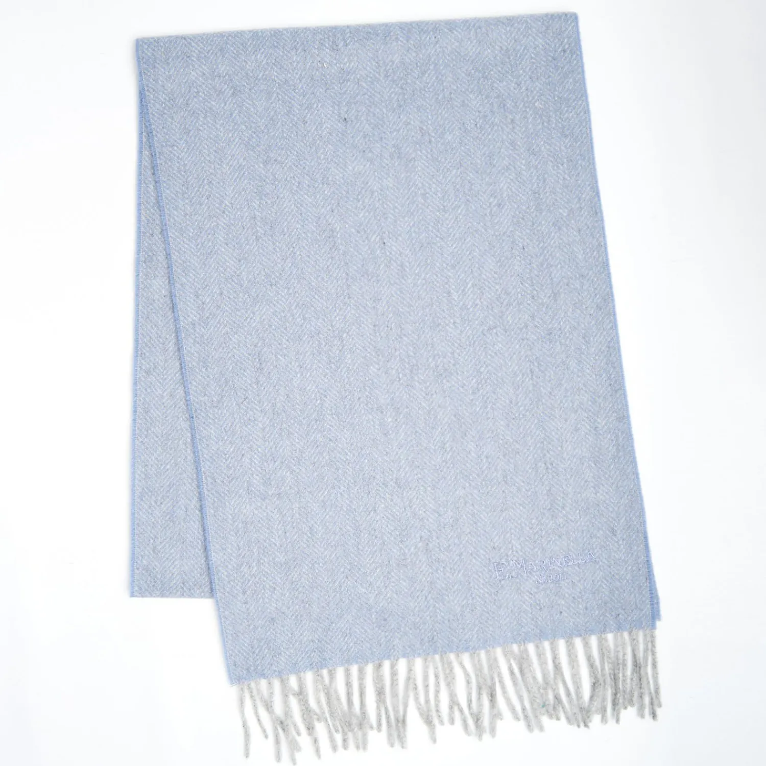 Powder Blue Pure Cashmere Fringed Scarf>E.Marinella Hot