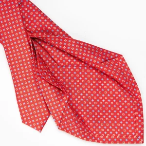 Red 5 Fold Sartorial Silk Tie - Small Flower Pattern>E.Marinella Store