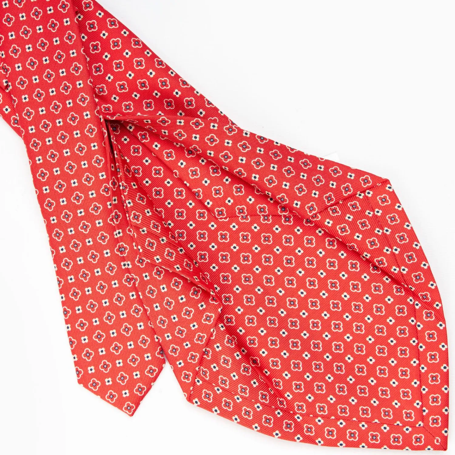 Red 5 Fold Sartorial Silk Tie - Small Flower Pattern>E.Marinella Clearance