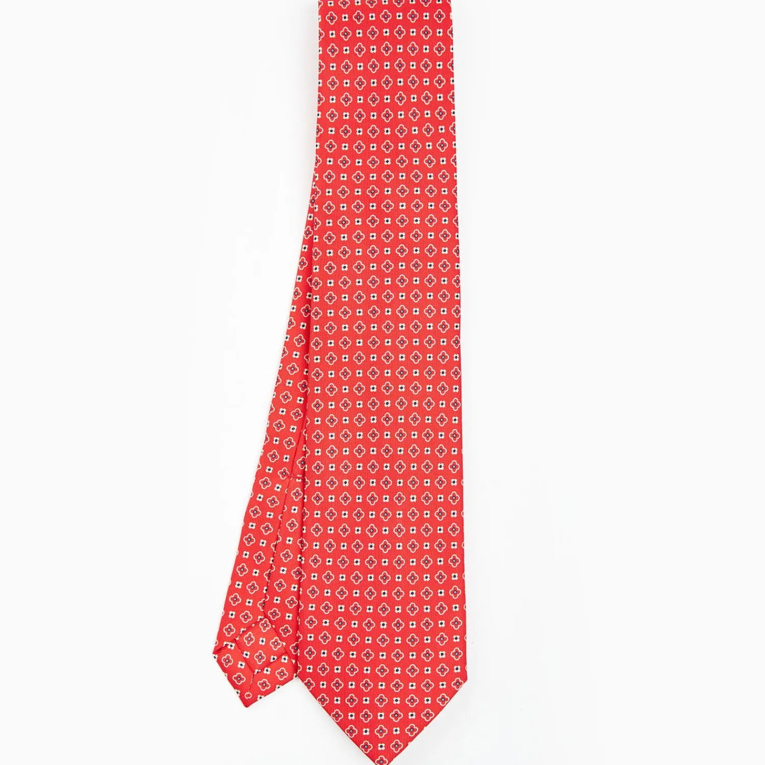 Red 5 Fold Sartorial Silk Tie - Small Flower Pattern>E.Marinella Clearance
