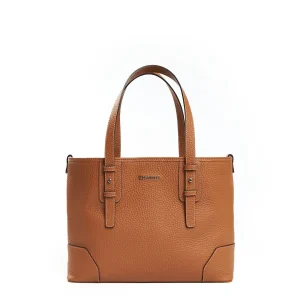 Tan Textured Leather Midi Tote Bag>E.Marinella New