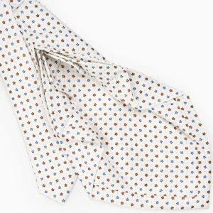 White 9 Fold Sartorial Silk Tie Small Flower Pattern>E.Marinella Clearance