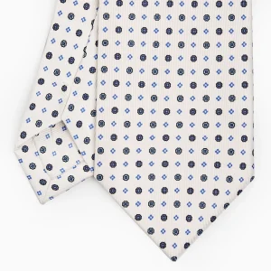 White Extra Long Sartorial Silk Tie - Small Flower Pattern>E.Marinella Online